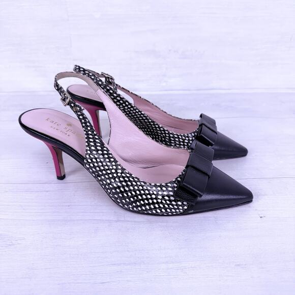 Kate Spade Jannah Slingback Pumps Size 6 B Pointed Toe Bow Black Snake Print - Picture 1 of 14